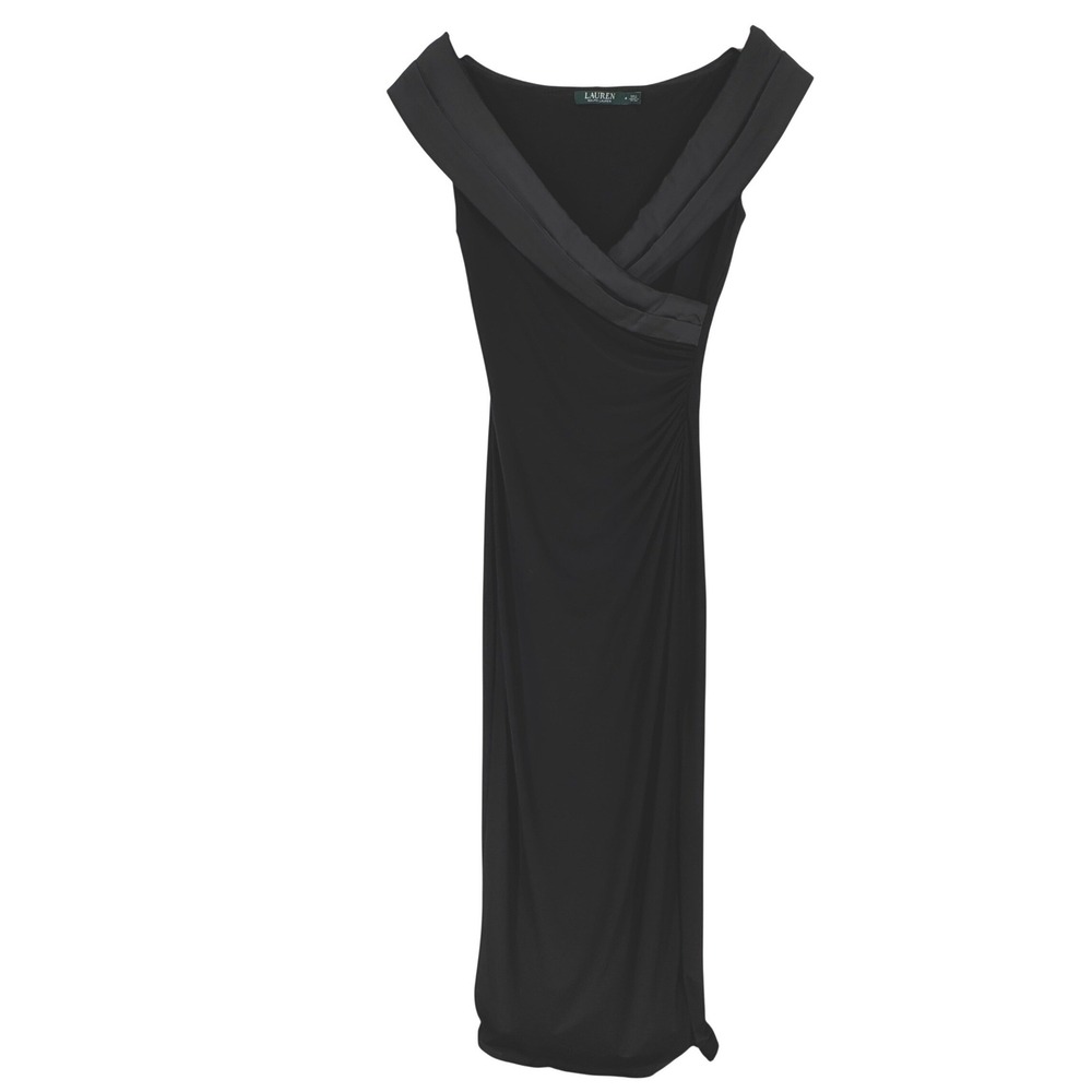 Ralph Lauren Black Off The Shoulder Satin Trim Evening Gownâ Dress 4 Minimalist